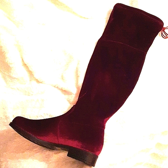 JESSICA Velvet Over-the-Knee Boots, Bordeaux Red - Picture 3 of 15